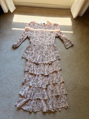 Floral Tiered Maxi Dress in Blush Pink